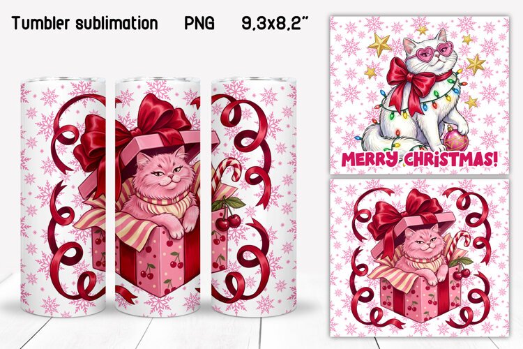 Coquette Christmas Cat Tumbler Designs example image 1