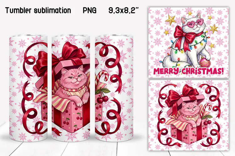 Coquette Christmas Cat Tumbler Designs