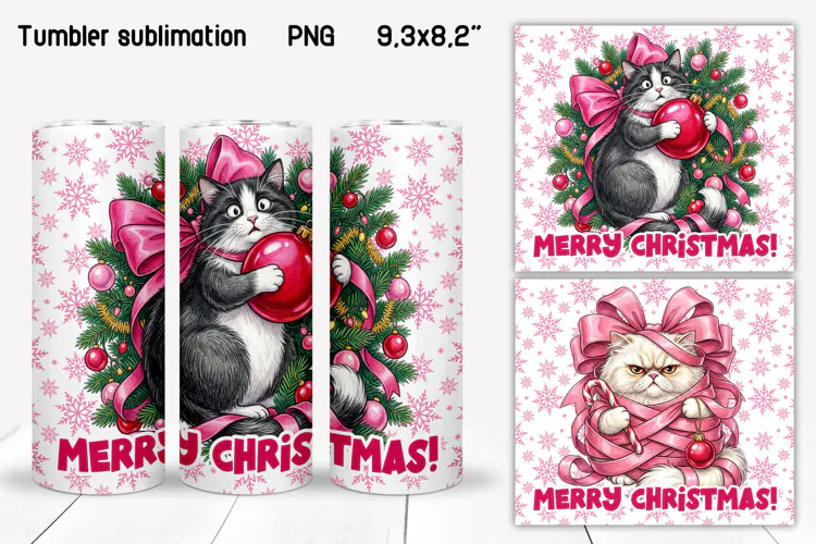 Floral Christmas Kitten Tumbler Wraps