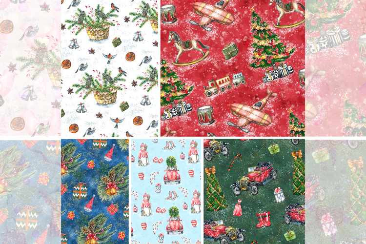 Digital Papers Christmas Patterns Vintage New Year Holiday