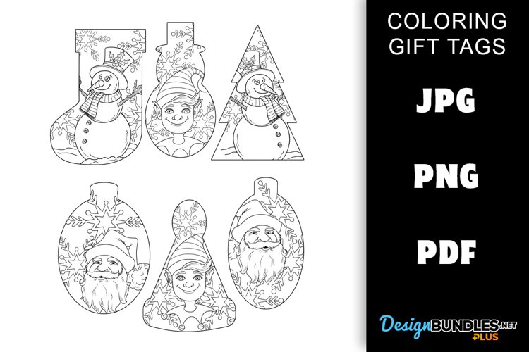 Printable Coloring - Christmas Gift Tags Santa & Elves example image 1