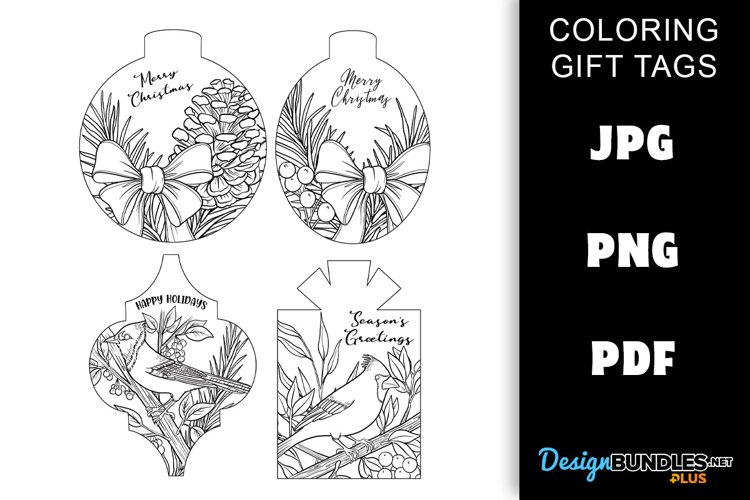 Printable Coloring - Christmas Gift Tags Birds & Florals example image 1