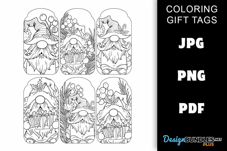 Printable Coloring - Christmas Gift Tags Cute Gnomes