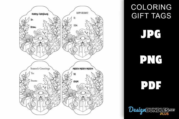 Printable Coloring - Christmas Gift Tags Cute Gnome