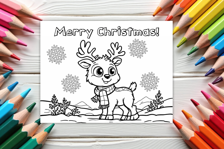 Chrismas deer coloring page PNG, coloring book for kids