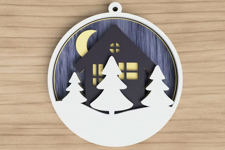Christmas Ornament Laser Cut File - Christmas Cottage