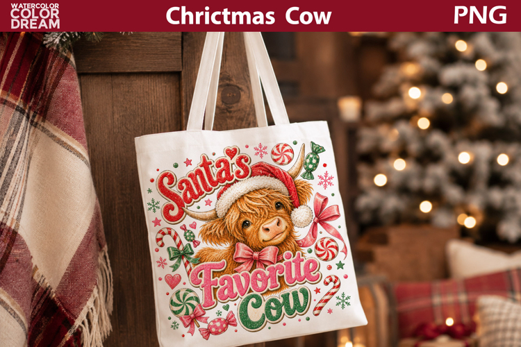 Santa’s Favorite Cow PNG | Christmas Farmhouse Art