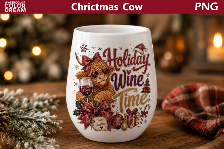 Holiday Wine Time Quote | Christmas Cow Wine Tumbler