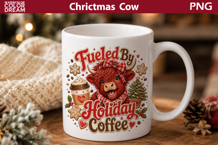 Funny Christmas Cow Sublimation | Christmas Coffee Quote