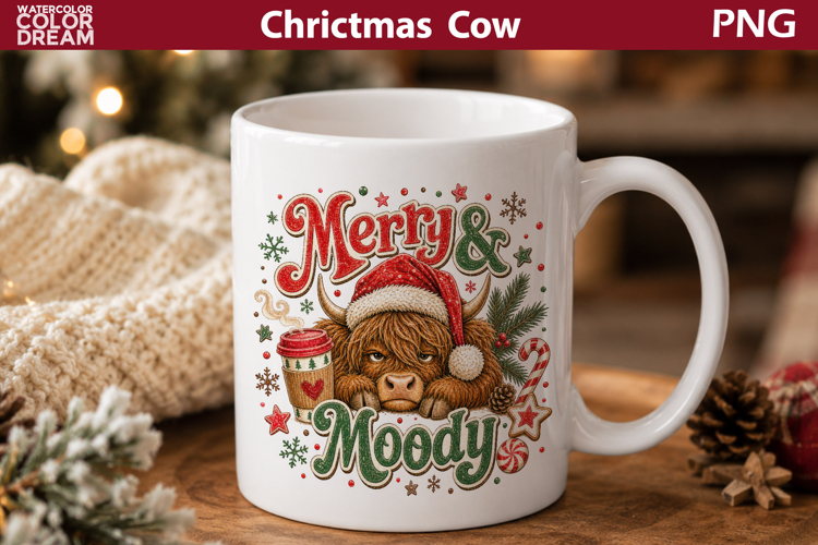 Funny Highland Cow Sublimation | Christmas Cow Mug Art