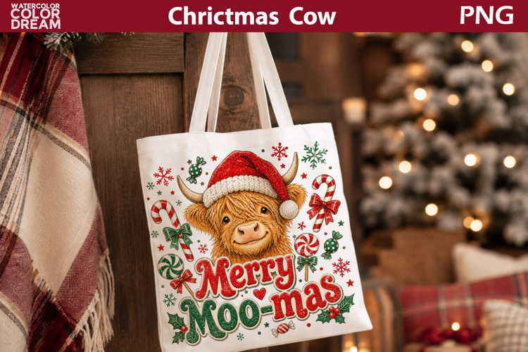Merry Moo-mas Highland Cow | Christmas Sublimation