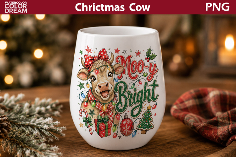 Moo-y Bright Christmas Cow | Christmas Wine Tumbler