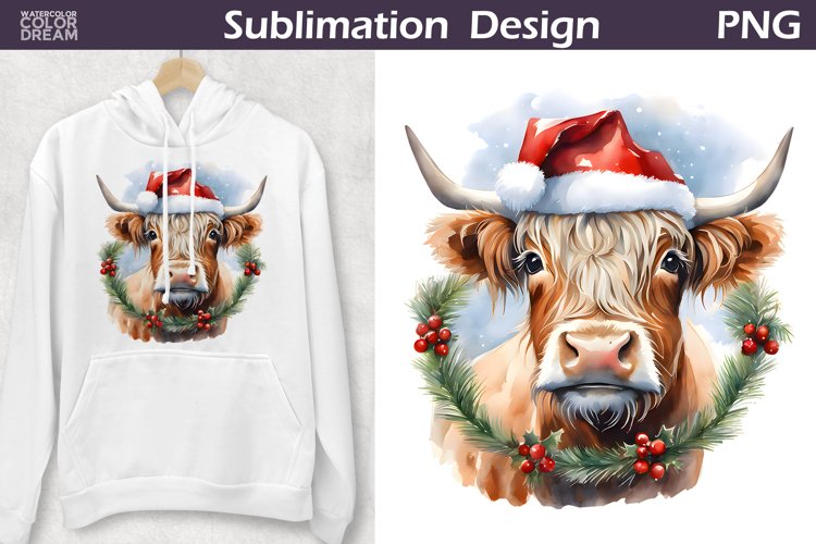 Christmas Highland Cow Clipart | Cow Sublimation PNG