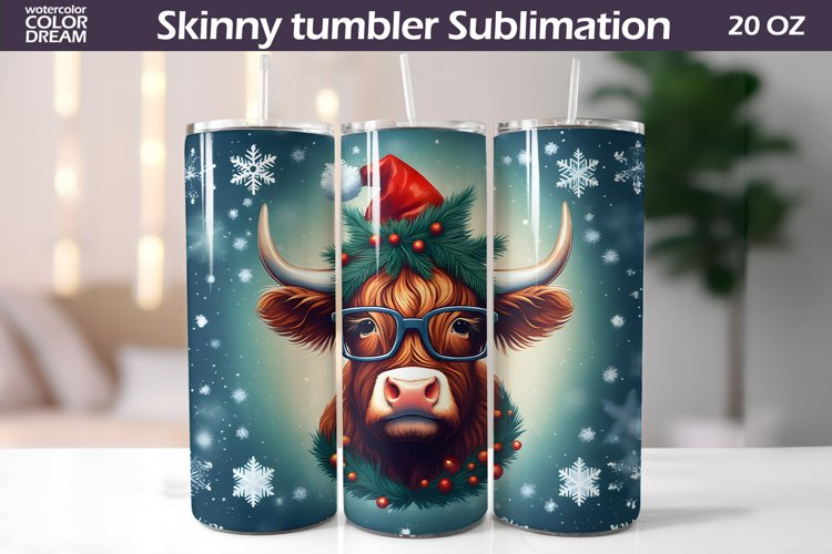 Christmas Tumbler Sublimation | Highland Cow Skinny Tumbler