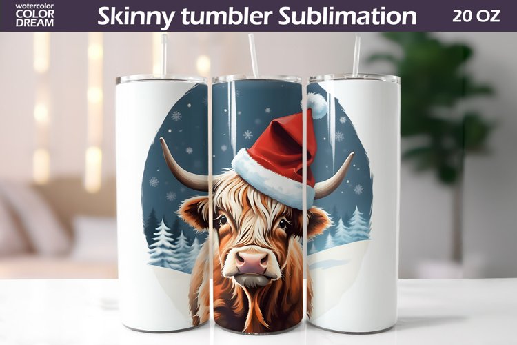 Christmas Tumbler Sublimation | Highland Cow Skinny Tumbler