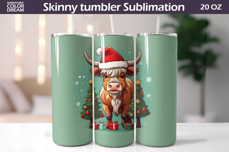 Christmas Tumbler Sublimation | Highland Cow Skinny Tumbler