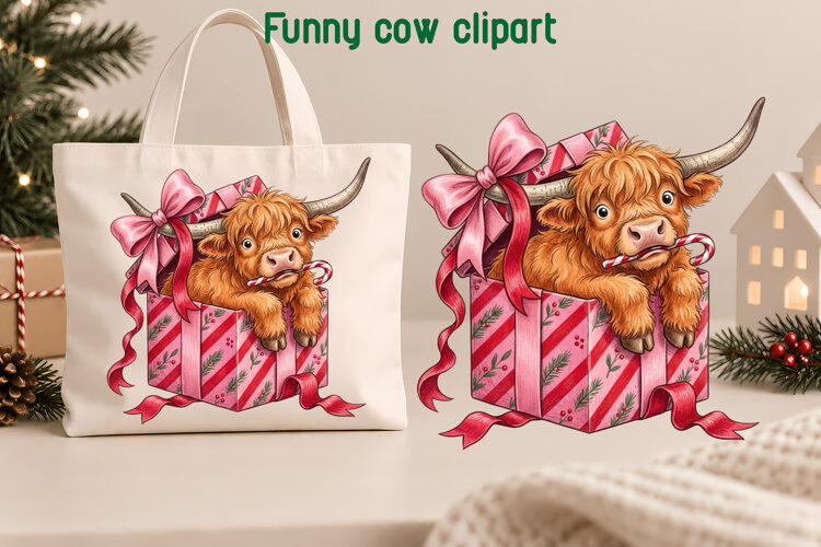 Funny Christmas Highland Cow Sublimation Design example image 1
