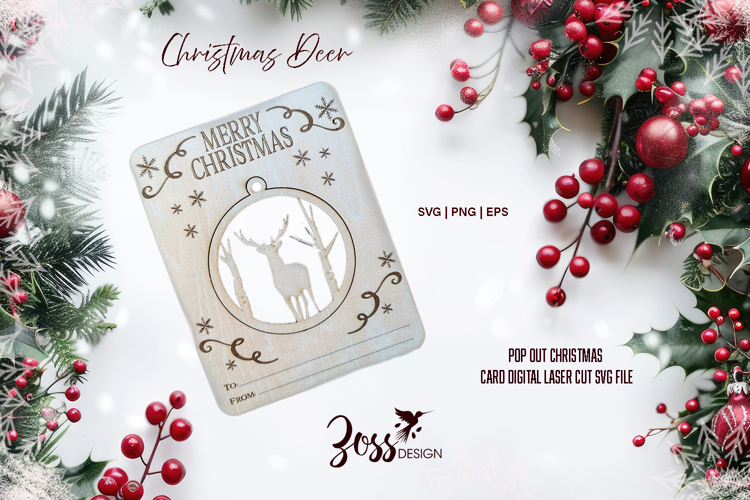 Pop-Out Deer & Birch Trees Christmas Ornament | Laser Cut