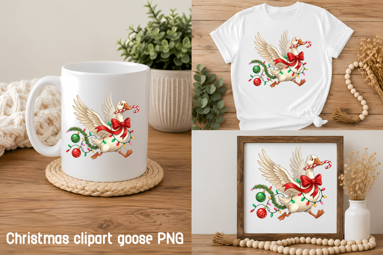 Funny Christmas Goose Candy Cane PNG Clipart
