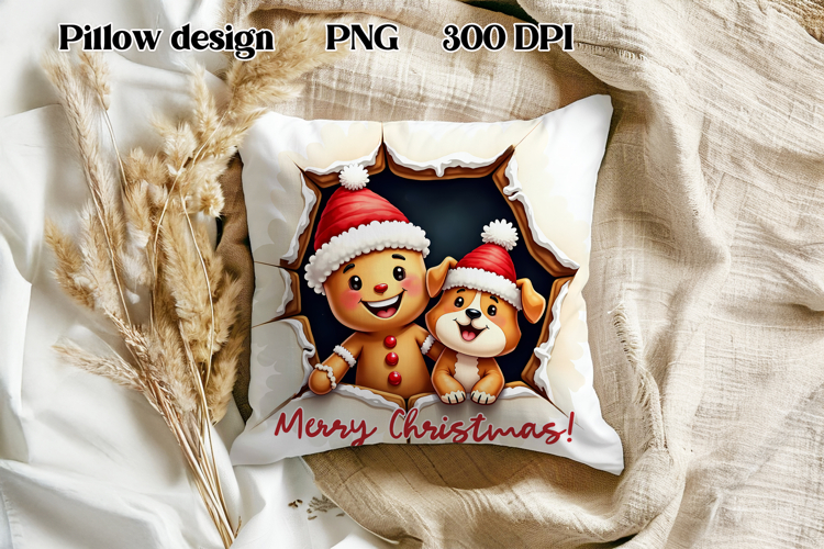 Christmas Cute Gingerbread Man Pillow Sublimation