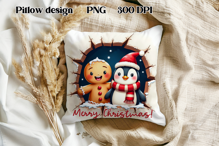 Christmas Cute Gingerbread Man Pillow Sublimation