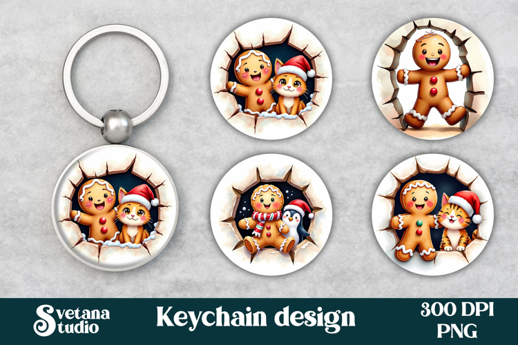 Cute gingerbread man keychain | Christmas keychain PNG