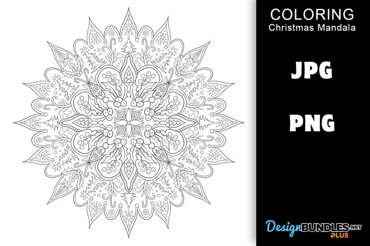 Christmas Mandala Coloring Page - Winter Trees & Florals