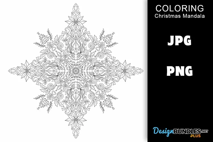 Christmas Mandala Coloring Page - Winter Trees & Florals