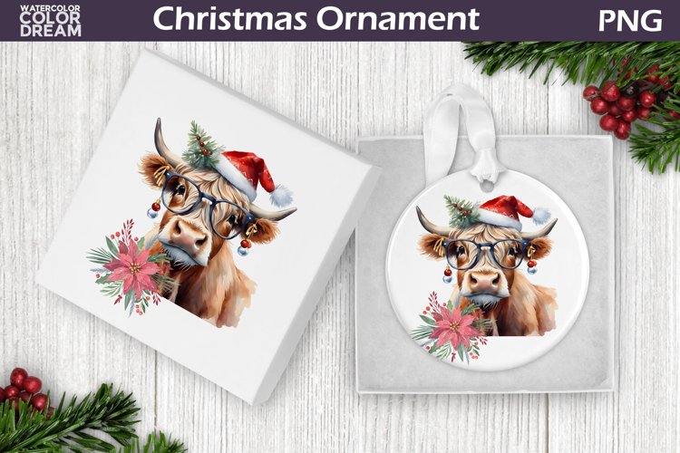 Highland Cow Christmas Ornament | Cow Ornament Sublimation