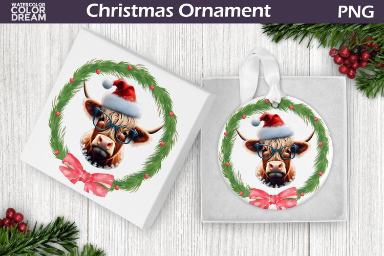Highland Cow Christmas Ornament | Cow Ornament Sublimation