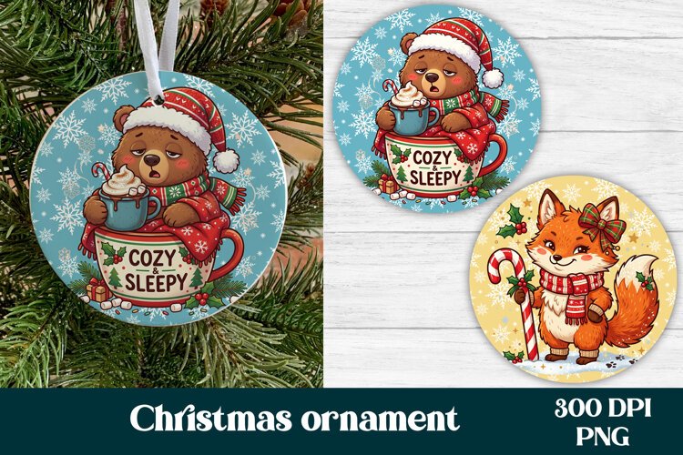 Cozy Christmas Bear Fox Ornament PNG example image 1