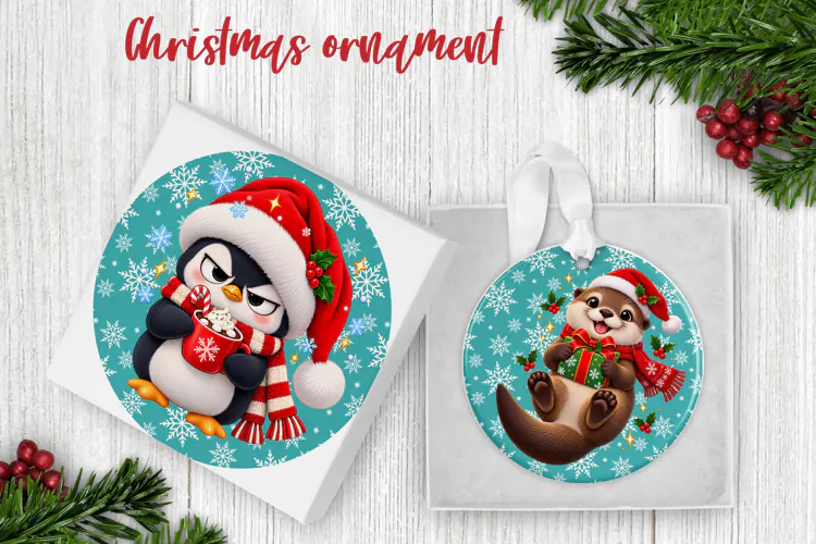 Cute Christmas Animals Ornament PNG