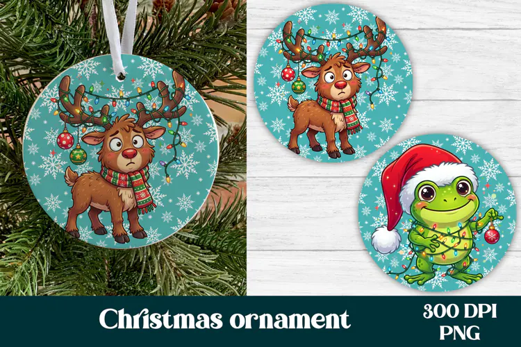 Funny Christmas Reindeer Frog Ornament PNG