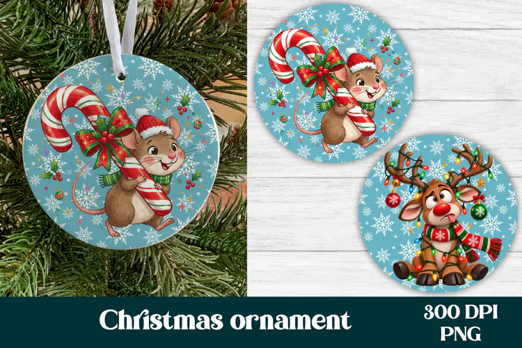 Funny Christmas Mouse Reindeer Ornament PNG