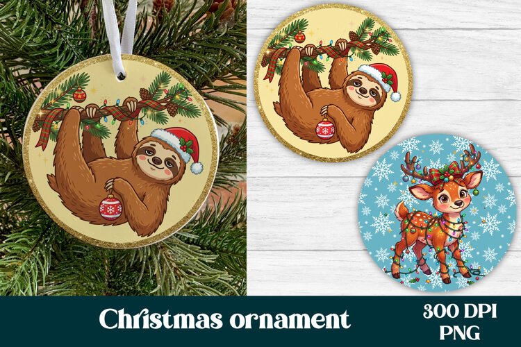 Christmas Sloth and Reindeer Ornament PNG example image 1