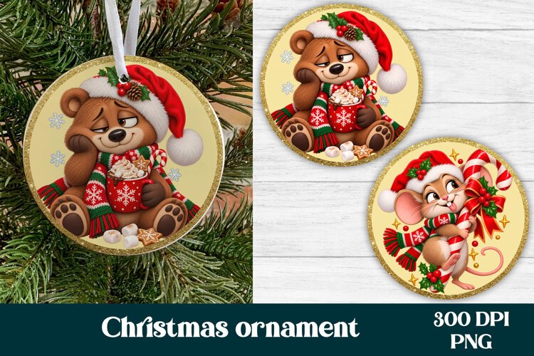 Christmas Bear and Mouse Ornament PNG example image 1