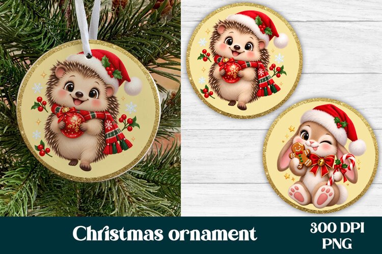Christmas Hedgehog and Bunny Ornament PNG example image 1