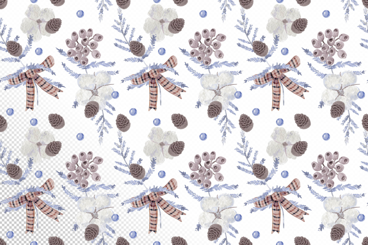 Christmas Seamless Floral Pattern with Cones and Cotton