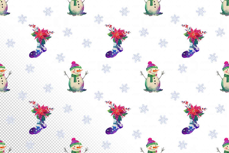 Christmas Seamless Pattern with Snowman and Sock PNG