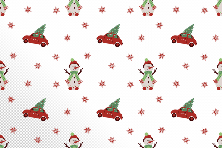 Christmas Seamless Pattern with Snowman and Car PNG