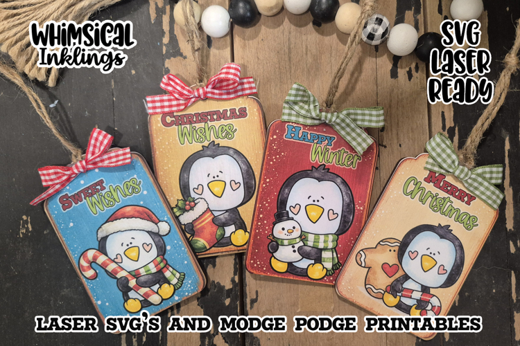 Christmas penguin Tags Mod Podge Ornaments SVG example image 1