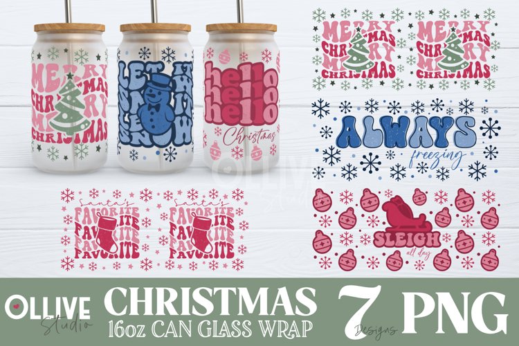 Christmas Retro Can Glass Wrap Sublimation Bundle