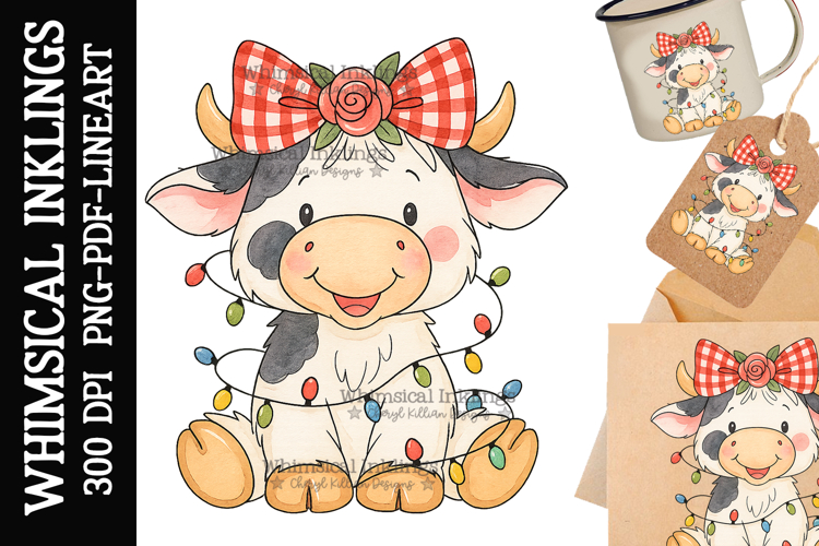Christmas Rosie-Cow Sublimation Clipart