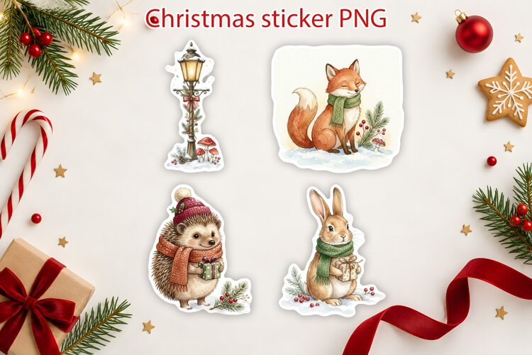 Woodland Christmas Animals Sticker Printable example image 1