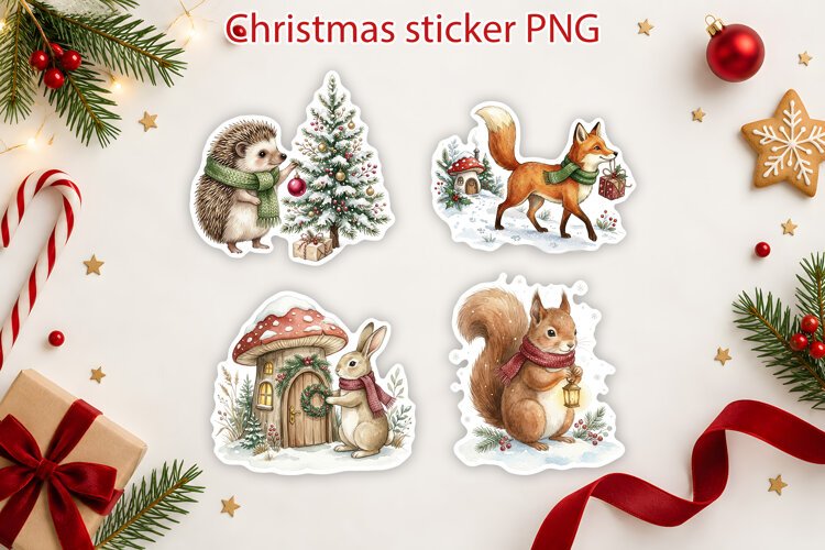 Cute Woodland Animals Christmas Sticker Printable example image 1