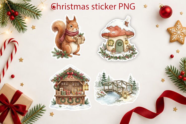 Cozy Woodland Christmas Sticker Printable example image 1