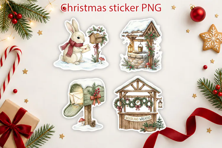Woodland Christmas Mail and Market Stickers Printable