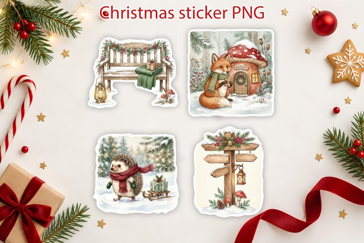 Cozy Woodland Christmas Animal Stickers Printable example image 1
