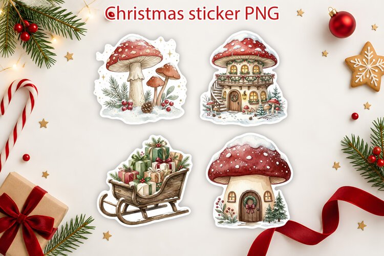 Whimsical Christmas Mushroom Stickers Printable example image 1