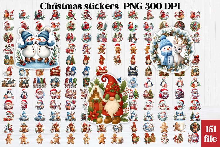 Christmas stickers PNG bundle | Printable Christmas stickers
